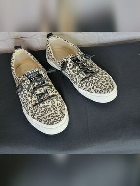 Sperry Women’s Leopard Print Slip-On Sneakers - Black & Cream 9.5.
